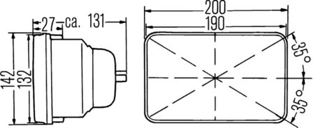 Hella Optiek voor | 1AE 004 234-001 H4 190x132mm | 1AE 003 427-021