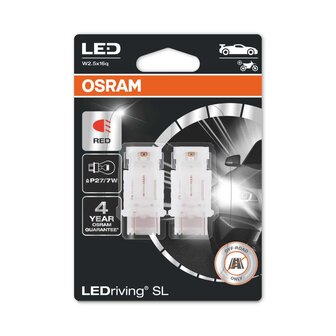 Osram P27/7W LED Retrofit Rood 12V W2.5x16q 2 Stuks