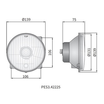 Koplamp H4 &Oslash;139x75 gatafstand 106x106 Incl 12V Lampjes