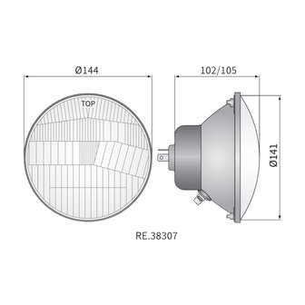 Koplamp Rond &Oslash;144mm H4 + T4W Inbouw (5 3/4 Inch)