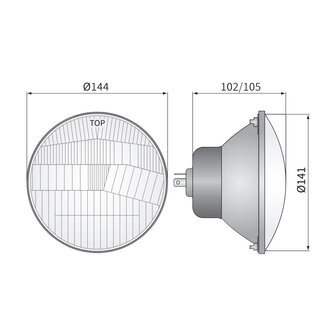 Koplamp Rond &Oslash;144mm H4 Inbouw (5 3/4 Inch)