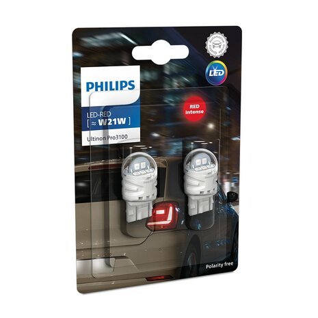 Philips LED Retrofit W21W Rood 12V 2 Stuks