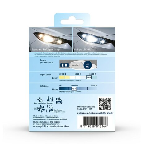 Philips H3 LED Koplamp 12-24V Ultinon Pro3022 Set