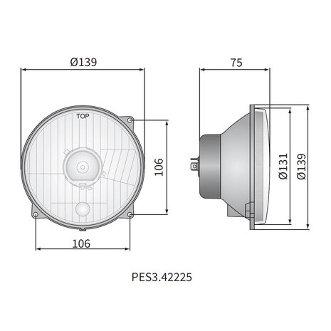 Koplamp H4 Ø139x75 gatafstand 106x106 Incl 12V Lampjes