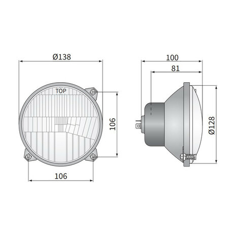 Koplamp Massey Ferguson H4 Ø138mm 3-punts Bevestiging