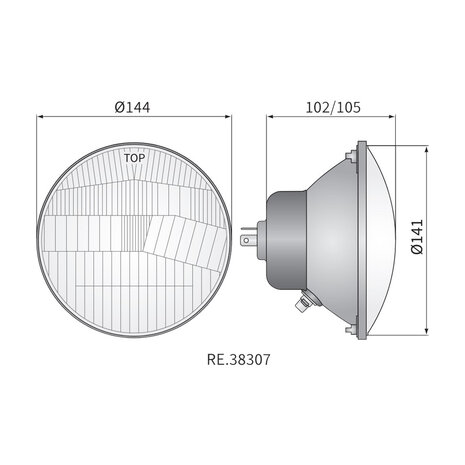 Koplamp Rond Ø144mm H4 + T4W Inbouw (5 3/4 Inch)