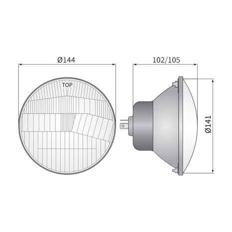 Koplamp Rond Ø144mm H4 Inbouw (5 3/4 Inch)