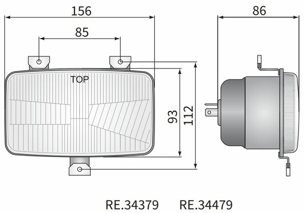 Koplamp H4 156x93x86 3-punts bevestiging