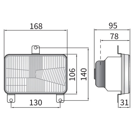 Wesem H4 Inbouw Koplamp 168x106x95 3-punts bevestiging