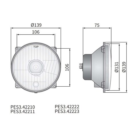 Koplamp H4 Ø139x75 gatafstand 106x106 12V