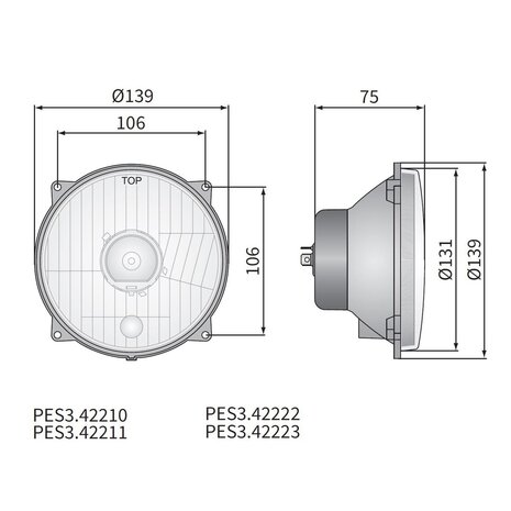 Koplamp H4 Ø139x75 4-punts bevestiging 12V