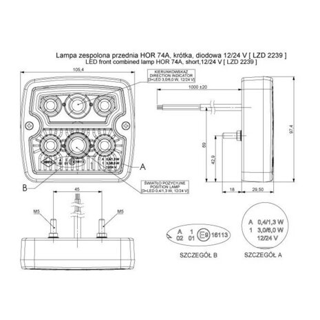 Horpol LED Voorlamp Vierkant 12-24V LZD 3246 